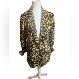 Leopard Print Women's blazer lightweight rusched sleeves one button front S/M